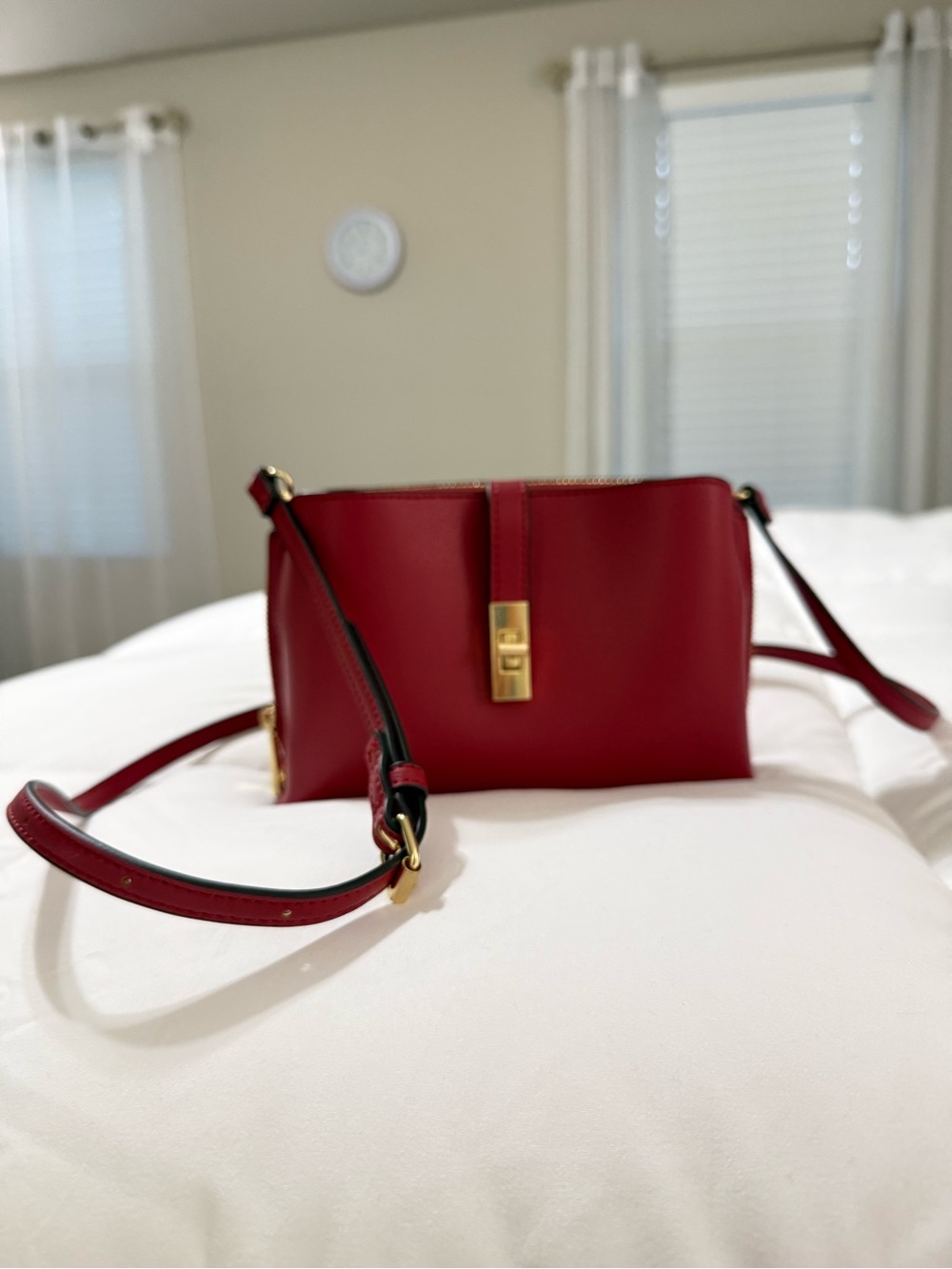 Red Leather Crossbody Bag with Gold Hardware